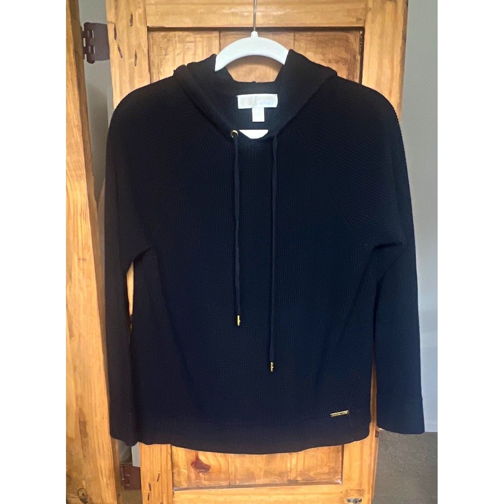 Michael Michael Kors Womens Black Pullover Hoodie Sweater Long Sleeve Logo L